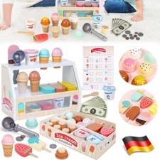 Eisdiele Kinder Holz, Montessori Spielzeug ab 3 Jahre, Holzspielzeug Kaufladen