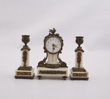 Französische Kaminuhr Kerzenleuchter, Bronze, Alabaster.