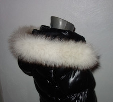 Polarfuchs Pelz Kragen Echtfell Kapuze Streifen Jacke Parka Schal Silberfuchs