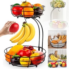2 Etagen Obst Etagere Obstkorb Obstschale aus Metall für Küche Deko Schwarz DHL