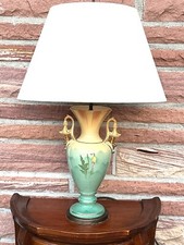 Antik Porzellan-Stoffschirm  Tischlampe 2 Flammig 64 cm Hoch