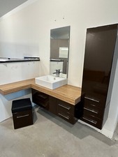 Design-Badmöbel-Set 60 cm weiß/Eiche, LED-Spiegelschrank, Hochschrank drehbar