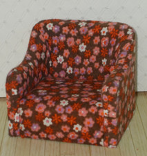 Bodo Hennig Wohnzimmer?️ Sessel mit Blumenmuster in Braun-Rosa Puppenh MINIATUR