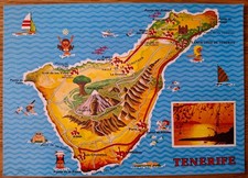 Teneriffa: Karte mit Panorama-Landkarte der Insel plus Foto, von ca. 1975/1985