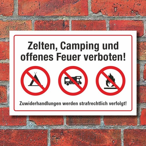 Schild zelten camping feuer - schild,