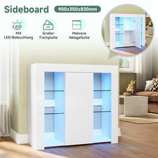Highboard mit LED-Leuchten Sideboard Schlafzimmer Anrichte Weiß Hochglanz 90cm