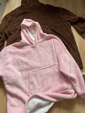 Kuschelige Oversize Nicki Hoodie Kleid Pullover Rosa Braun Gr 2XL 3XL