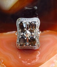Ω Ring viktorianischer Stil mit 3 Rauchquarz braun Sterling Silber 925 Gr 17,5