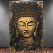 LEINWAND BILD ER XXL ABSTRAKT BUDDHA KOPF RELAX SCHWARZ GOLD WAND POSTER P1580