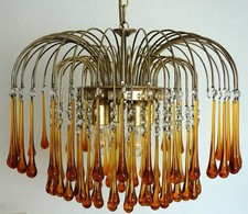 Wunderschöne Vergoldete Metall Murano Glastropfen Kronleuchter, Lüster 4 Flammig