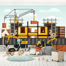 Fototapete Bagger Baustelle Junge Kinderzimmer für Kinder Tapete Wandtapete 26