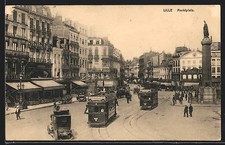 Ansichtskarte Lille, La Grand´Place, la Deesse et les Cafes, Straßenbahn 1917 