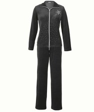 Damen Velours Nicki Fitness Freizeitanzug Hausanzug Glitzersteinen Jogginganzug