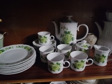 Mitterteich Porzellan Kaffeeservice 6 Personen Top Zustand grün weiß Blumen