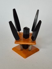 ALTER MARBLED BUTTERSCOTCH BERNSTEIN BAKELIT MANIKÜRGERÄTE SET/ STÄNDER 74g