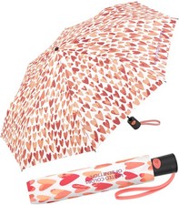 Benetton Regenschirm Taschenschirm Mini Auf-Automatik Damen Aquarell Hearts