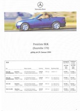 Prospekt / Preisliste - Mercedes R170 - SLK 200 K, 230 K, 320 und 32 AMG - 01/01