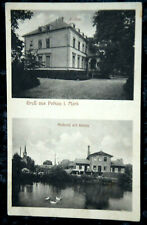 56837 AK Gruß aus Petkus in mark Schloß und Molkerei mit Kirche um 1920