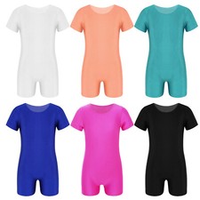DE Unisex Kinder Kurzarm Turnanzug Gymnastik Overall Tanz Body mit Bein Jumpsuit