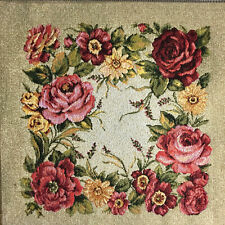 Gobelin Tapisserie Tapestry Basteln Stoff Kissen Panel Rosen Blumen Beige 34x34