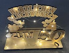 50. Jubiläum, Geburtstags-Geldgeschenk-Halter, Holzschild, mit Beleuchtung