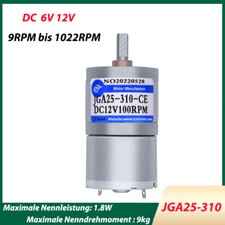 Mikro Getriebemotor DC 6V 12V Umkehrbar Metallgetriebe Motor 9-1022RPM JGA25-310