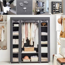 12 fächer Kleiderschrank Stoffschrank Faltschrank Garderobenschrank Faltbar Grau