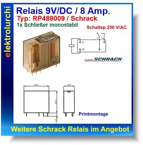 Relais spule schrack - spule, 9v/