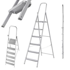 KADAX Einseitige Stahlleiter mit Antirutsch-Füßen, Leiter mit Ablage, 6 Stufen