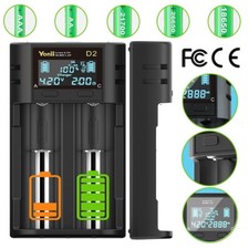 2 Slots LCD Smart Batterieladegerät USB für 18650 21700 26650 AA AAA Ni-MH