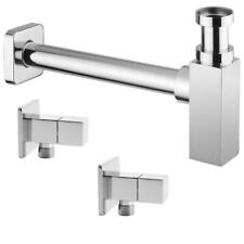 Design Siphon Sifon + 2x Eckventil Waschbecken Ablauf + Ventile quadratisch