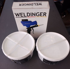 WELDINGER Sandstrahlpistole mit Tank + DSM 2x 4kg Eimer Sandstrahlmittel