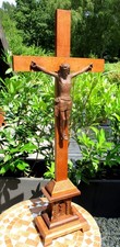 großes antikes Kruzifix Standkreuz Altarkreuz mit Holz Christus geschnitzt 107cm