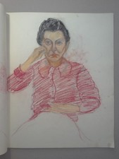 Portraits Frauen - Körperstudien - 6 Zeichnungen Kreide Kohle Farben - 1965