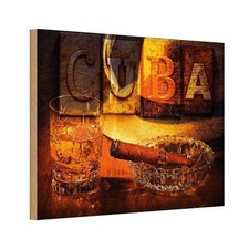 Holzschild 20x30 cm Cuba Zigarre Rum Havanna Amerika USA Deko Geschenk Holz Schi
