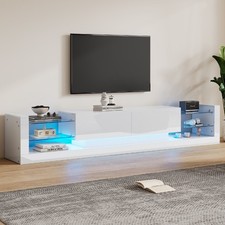 TV Schrank Lowboard mit LED-Leuchten Unterschrank Fernsehtisch Hochglanz Weiß
