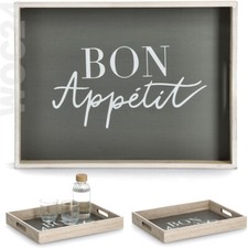 Serviertablett 40x30 Deko Tablett Dekotablett Holztablett Weiß Grau Braun Holz