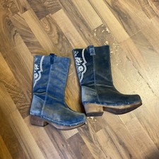 XUZ Boots blau velour Stickerei Handmade Stiefel Holz Clogs 38 