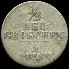 SACHSEN - ALBERTINISCHE LINIE: ½ Neugroschen 1843 G. KÖNIG FRIEDRICH AUGUST II.