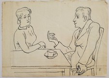 Zeichnung Tinte Gespräch Paar