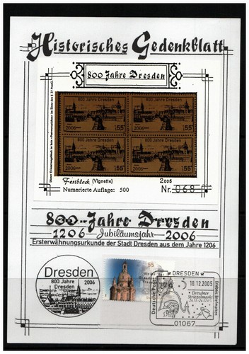 Gedenkblatt 800 jahre dresden - 800,