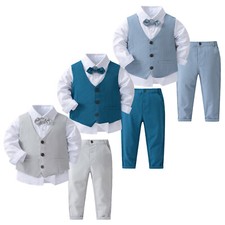 Baby Jungen Outfit Hochzeit Set Anzughose Anzug Weihnachten Weste 4tlg Hemd