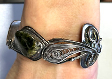 Armreif 800 Silber Silberschmied Unikat grüner Turmalin ex Besteckteil unisex