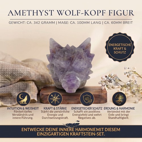 Amethyst wolfskopf skulptur - amethyst,