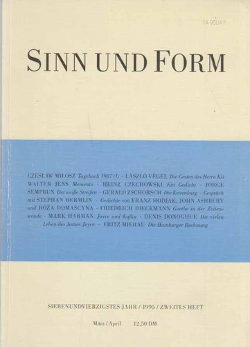 Heft 1995 sinn und form - heft, 1995.