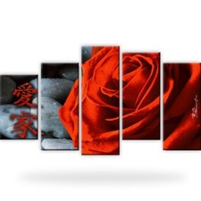 Rote Rose Bild auf Leinwand. Steine. XXL 175x100 cm!