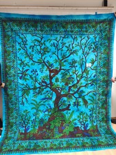 Wandbehang Tree of Life Tagesdecke Tuch Indien Lebensbaum türkis    240 x 210 cm