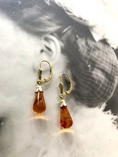 Antik Vintage Ohrhänger Ohrringe Pampel Bernstein ? DAMEN Amerik. Doublè