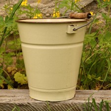 Vintage Emaille Eimer beige mit schwarzem Rand Metalleimer 5 Liter Wassereimer