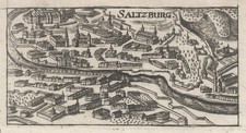 Salzburg Gesamtansicht Original Kupferstich Riegel 1725